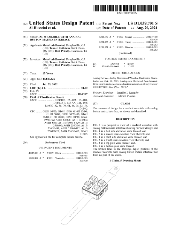 Medical wearable with analog button matrix interface